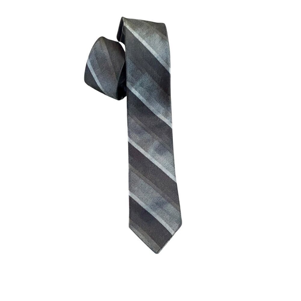 Burma Bibas Men's 100% Silk Black Gray Striped Vintage Skinny Tie